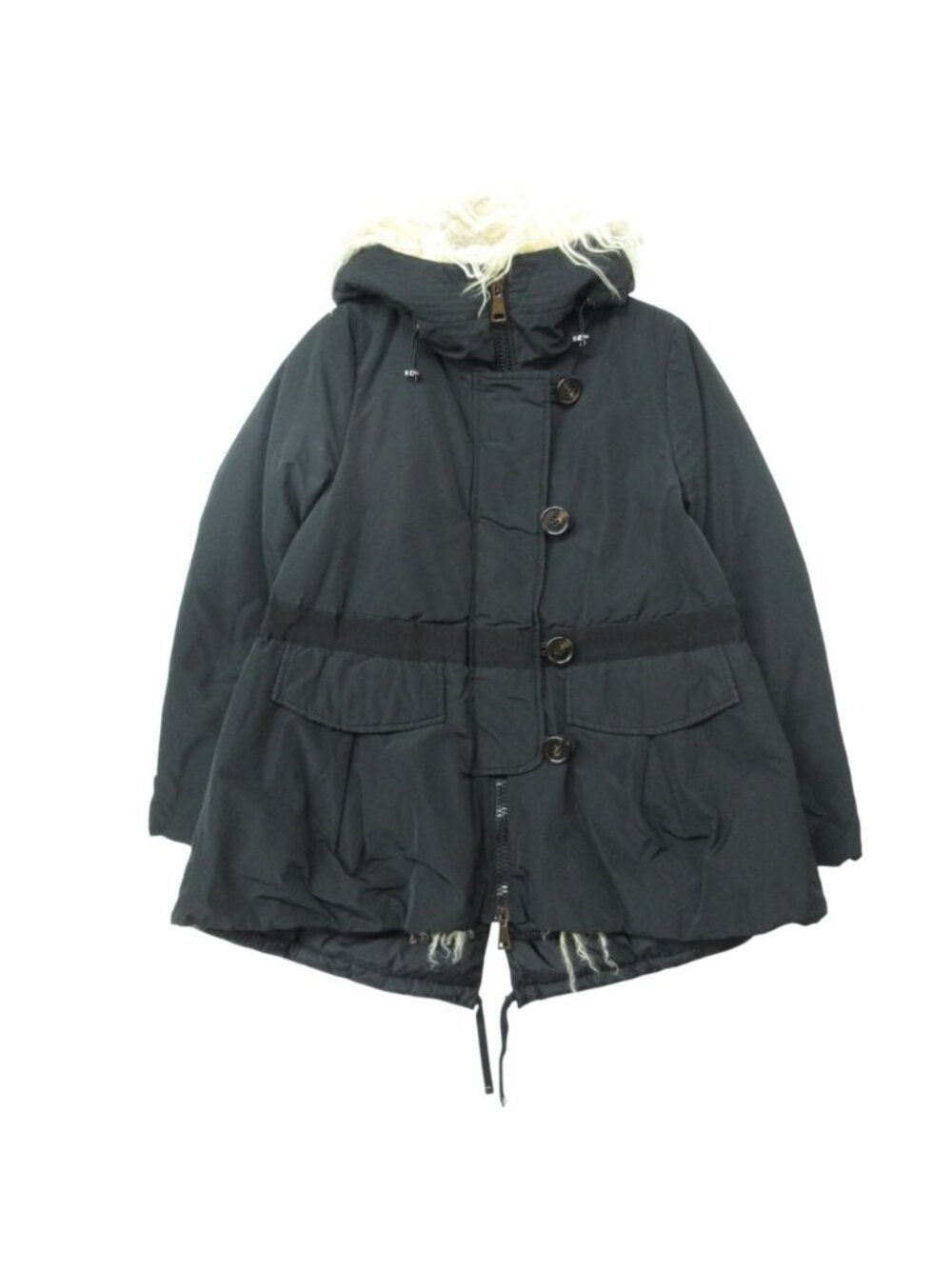 Moncler Down Jacket Vicomte Nylon Hooded Mongolian Lamb Fur Black XS 00